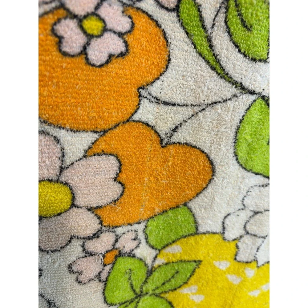 Vintage Citrus Floral Fruit Print Terry Cloth Towel Sheet Colorful Retro 120x100